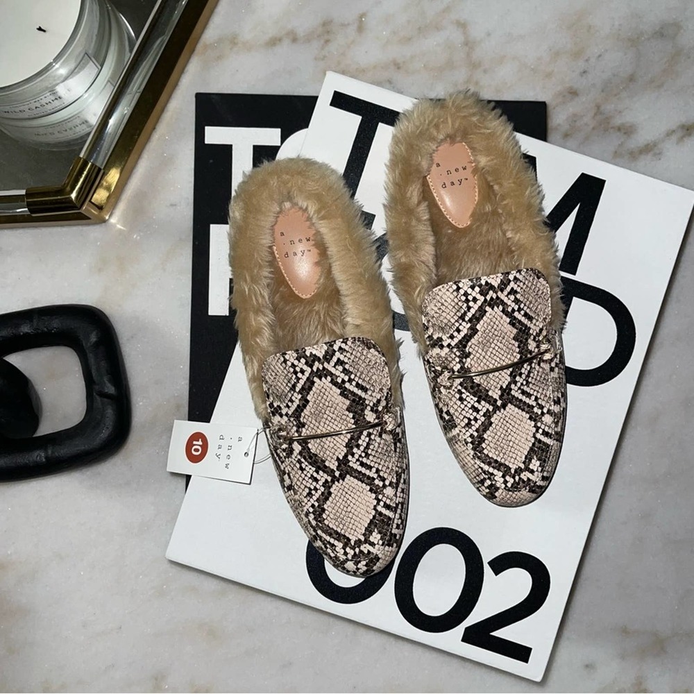 A New Day Faux Snakeskin Print Shearling Lined Slip On Mule